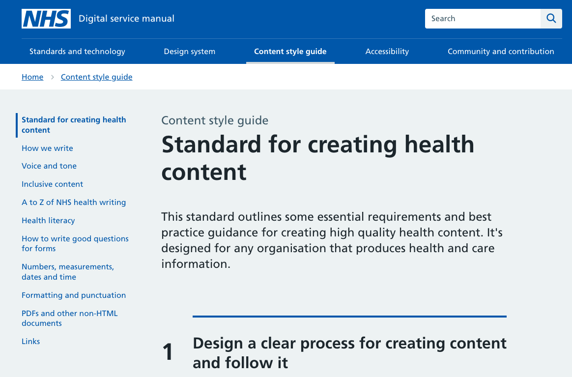NHS Standard for creating health content